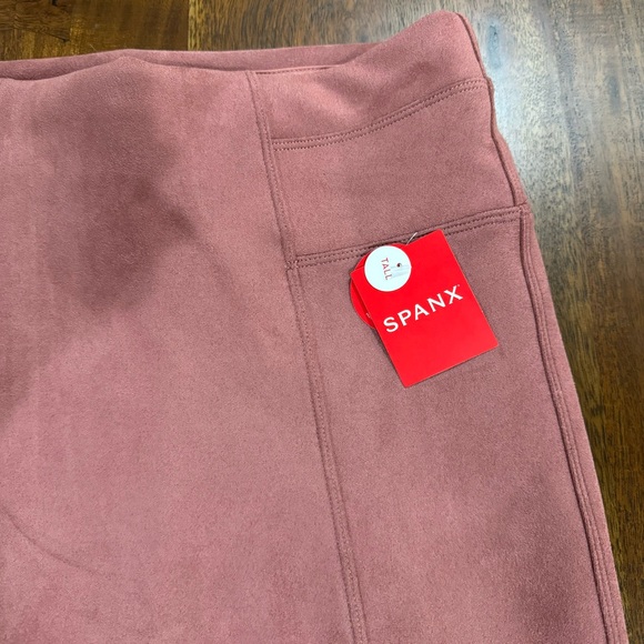 Spanx Faux Suede High Waist Leggings Rich Rose Pink Size Medium Tall MT - Picture 7 of 10
